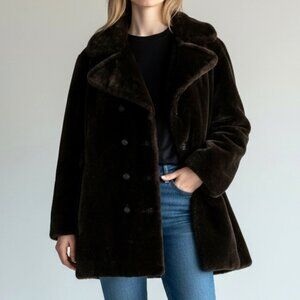 Vintage Brown Faux Fur Coat 3/4 Length Mob Wife Pinup Rockabilly Glam L